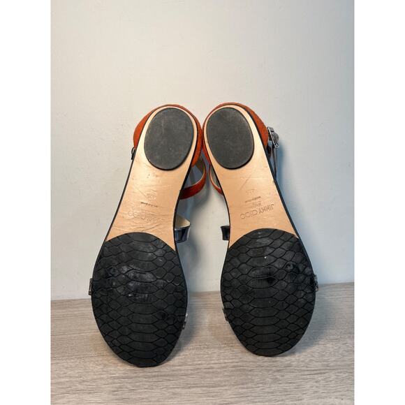 Jimmy Choo Leather/Suede Flat Strappy Sandals Black/Orange Women's Size EU 40.5 - Picture 6 of 6